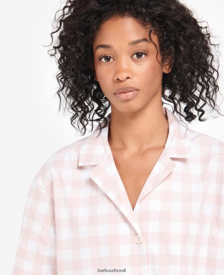 roupas Barbour conjunto de pijama etta guingão guingão rosa claro mulheres NH44422035