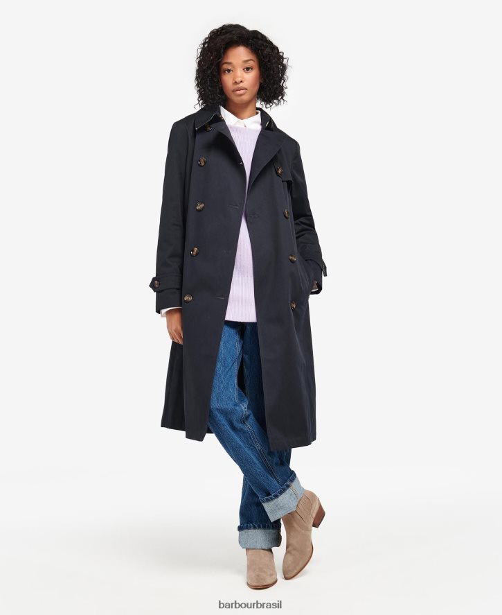 roupas Barbour greta trench coat impermeável Tartan meia-noite/jacarandá mulheres NH44421531