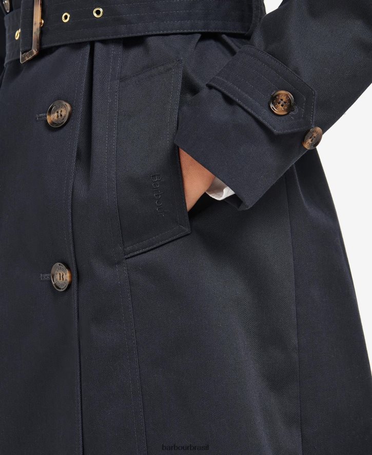 roupas Barbour greta trench coat impermeável Tartan meia-noite/jacarandá mulheres NH44421531