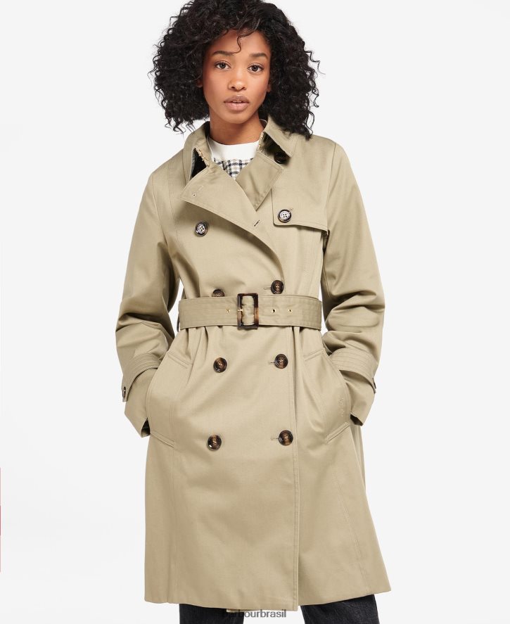 roupas Barbour trench coat greta curto à prova de banho marinho escuro/choupo antigo mulheres NH44421526