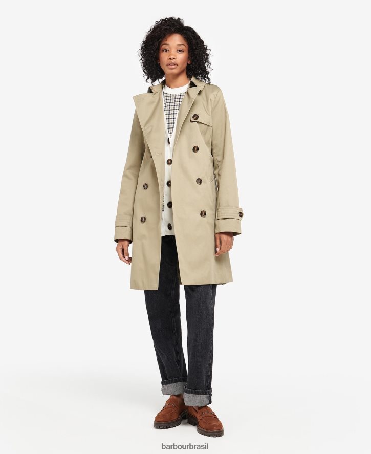 roupas Barbour trench coat greta curto à prova de banho marinho escuro/choupo antigo mulheres NH44421526