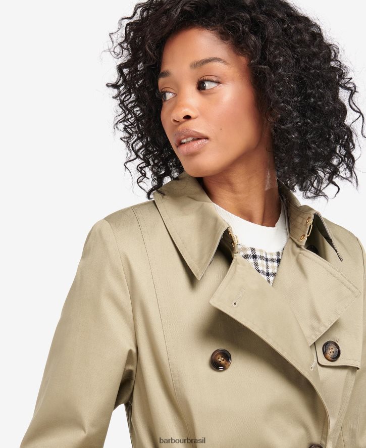 roupas Barbour trench coat greta curto à prova de banho marinho escuro/choupo antigo mulheres NH44421526