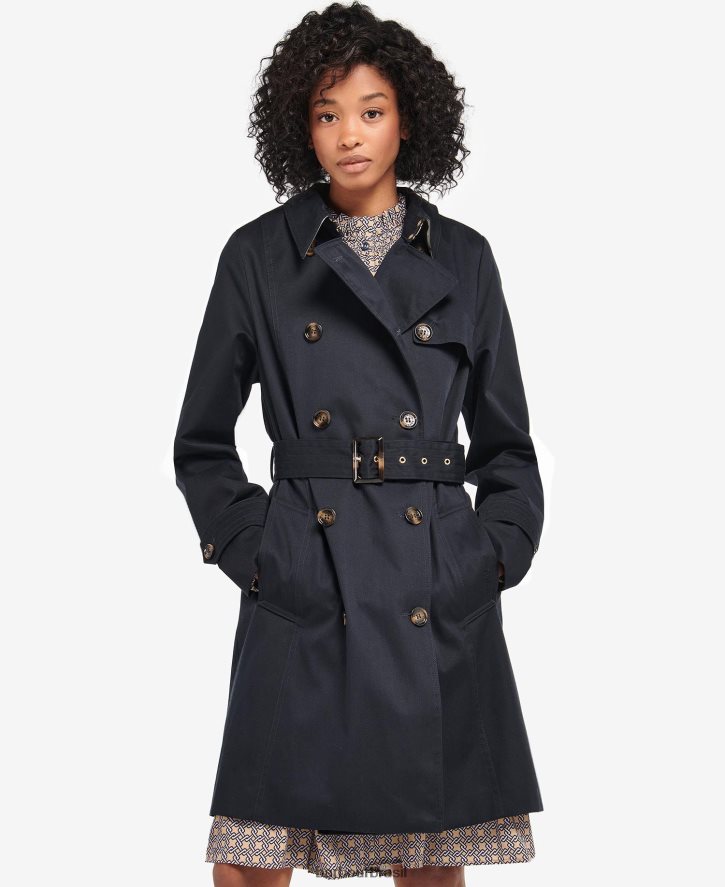 roupas Barbour trench coat greta curto à prova de banho marinho escuro/choupo antigo mulheres NH44421528