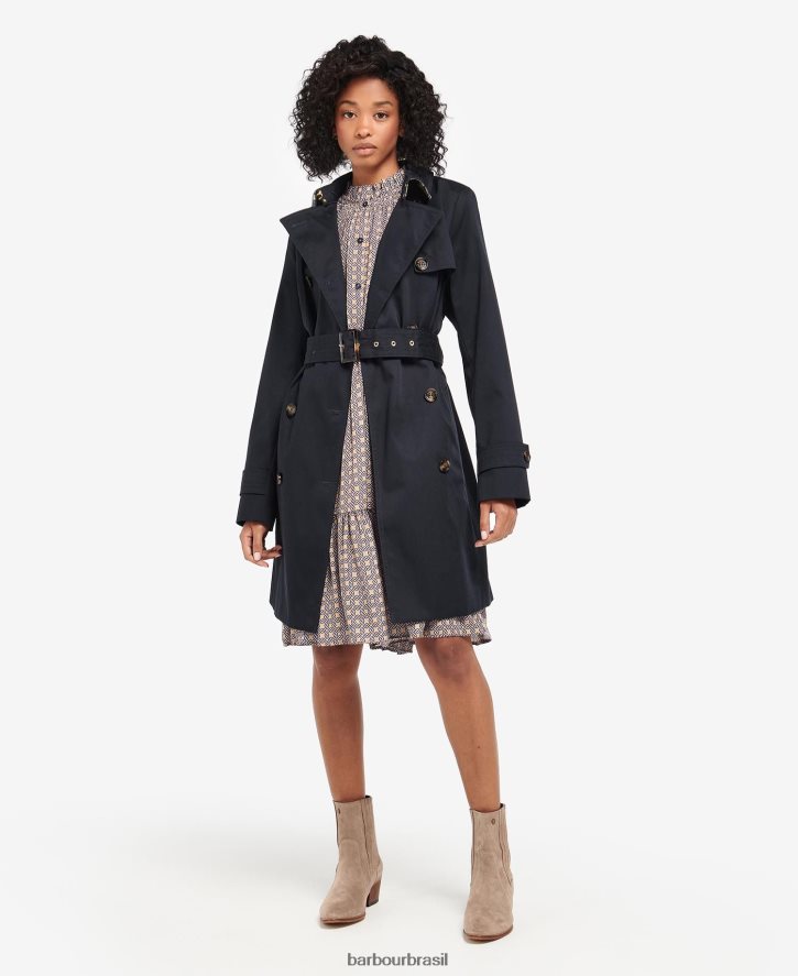 roupas Barbour trench coat greta curto à prova de banho marinho escuro/choupo antigo mulheres NH44421528