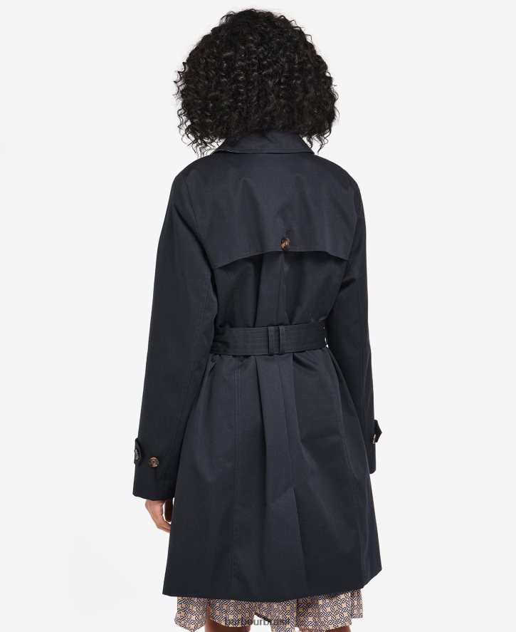 roupas Barbour trench coat greta curto à prova de banho marinho escuro/choupo antigo mulheres NH44421528