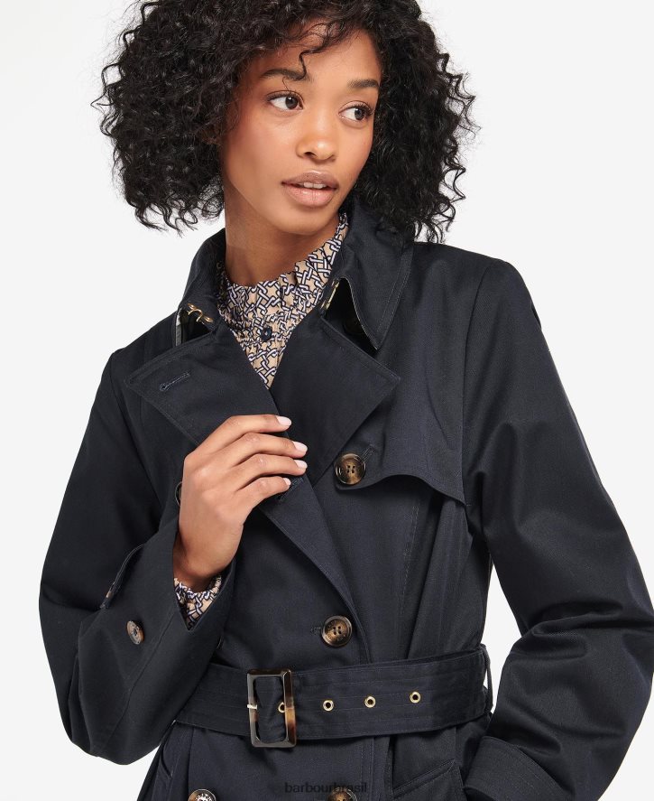 roupas Barbour trench coat greta curto à prova de banho marinho escuro/choupo antigo mulheres NH44421528