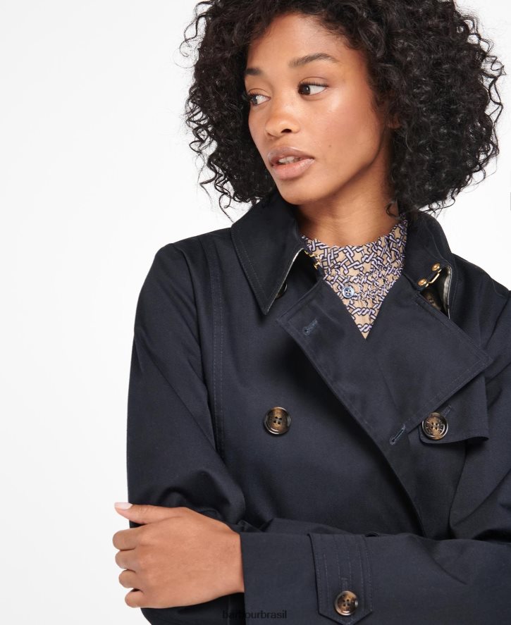 roupas Barbour trench coat greta curto à prova de banho marinho escuro/choupo antigo mulheres NH44421528