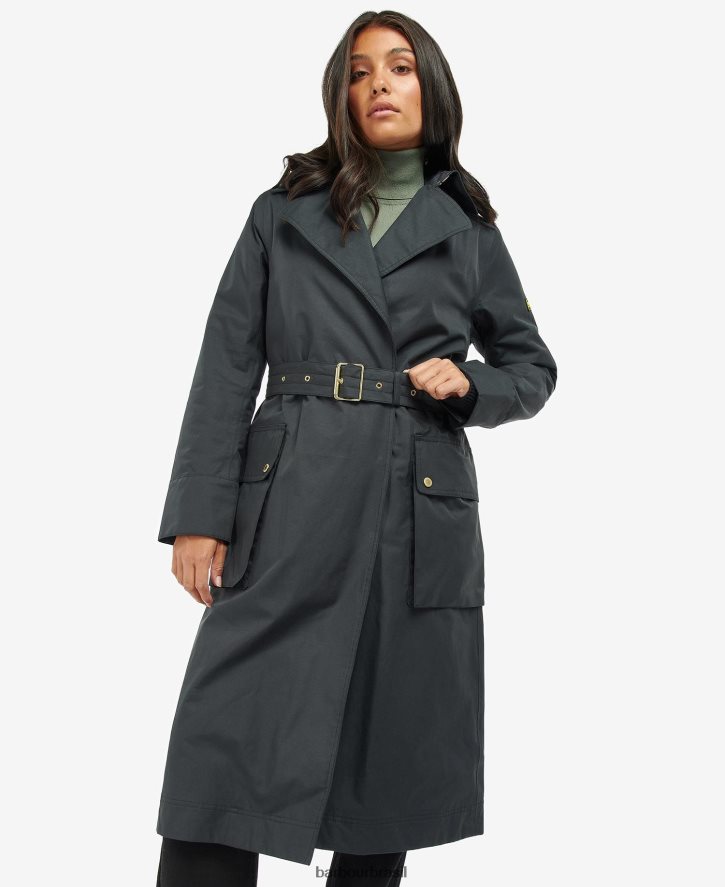 roupas Barbour trench coat impermeável powerbuilt cheque preto/northumberland mulheres NH44421538