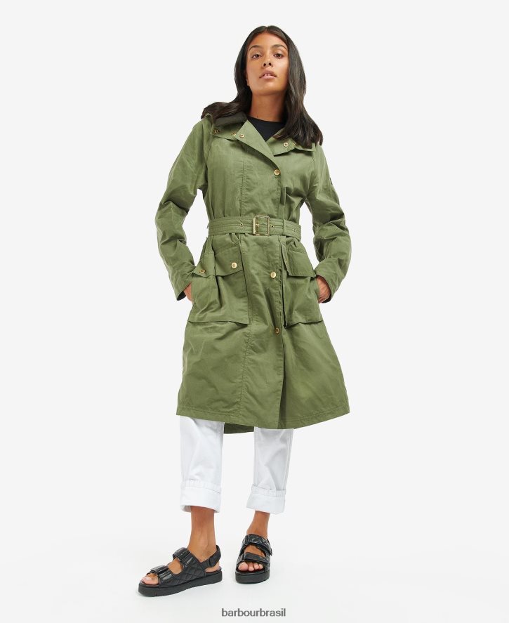 roupas Barbour trench coat à prova de banho rossin cheque verde meia-noite/verde meia-noite mulheres NH44421539