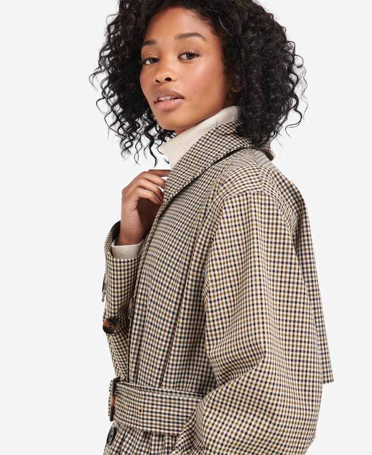 roupas Barbour trench coat xadrez somerland cheque micro verde choupo mulheres NH44421525