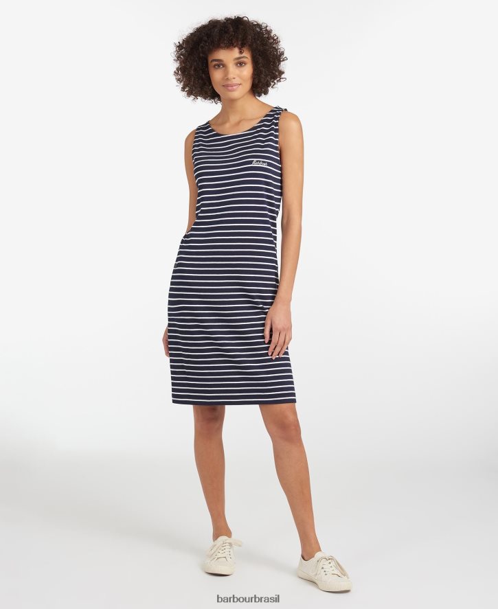 roupas Barbour dalmore vestido listrado Marinha Branca mulheres NH44421826