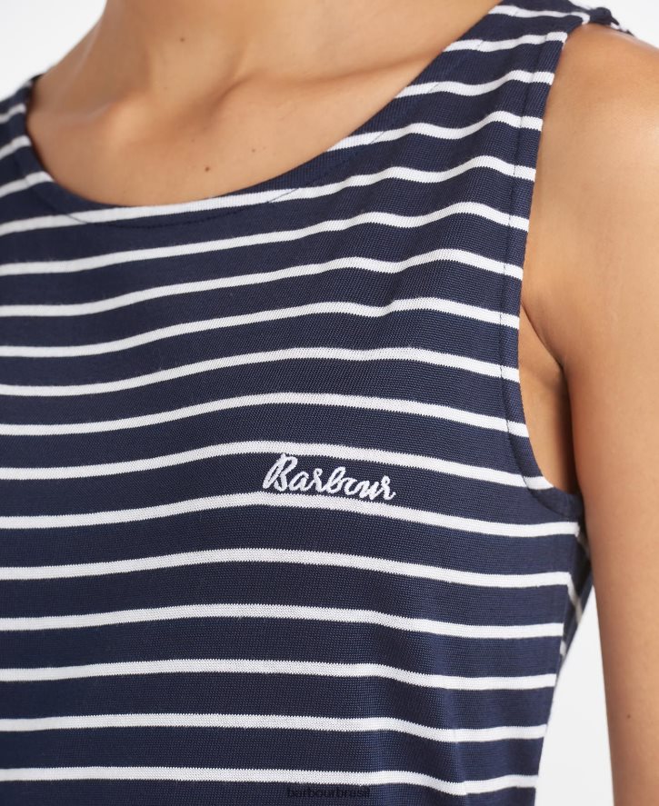 roupas Barbour dalmore vestido listrado Marinha Branca mulheres NH44421826