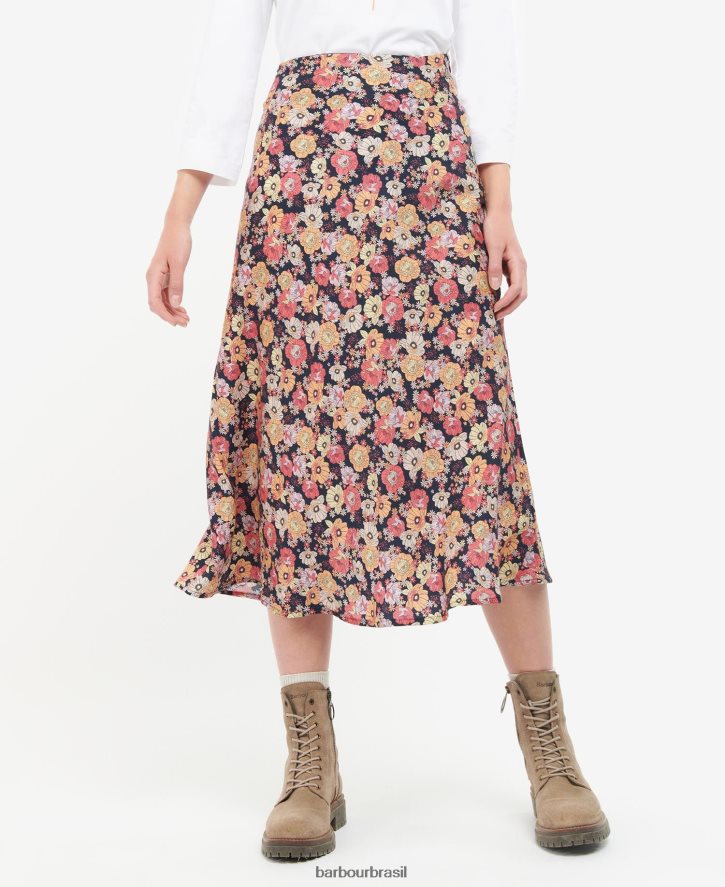 roupas Barbour saia coralina floral marinho mulheres NH44421827