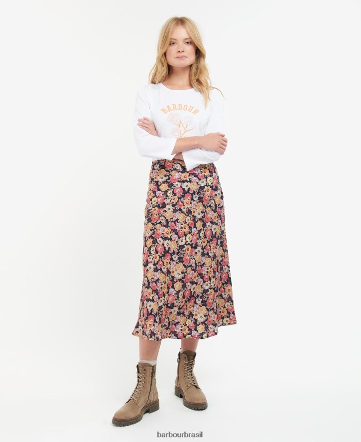 roupas Barbour saia coralina floral marinho mulheres NH44421827