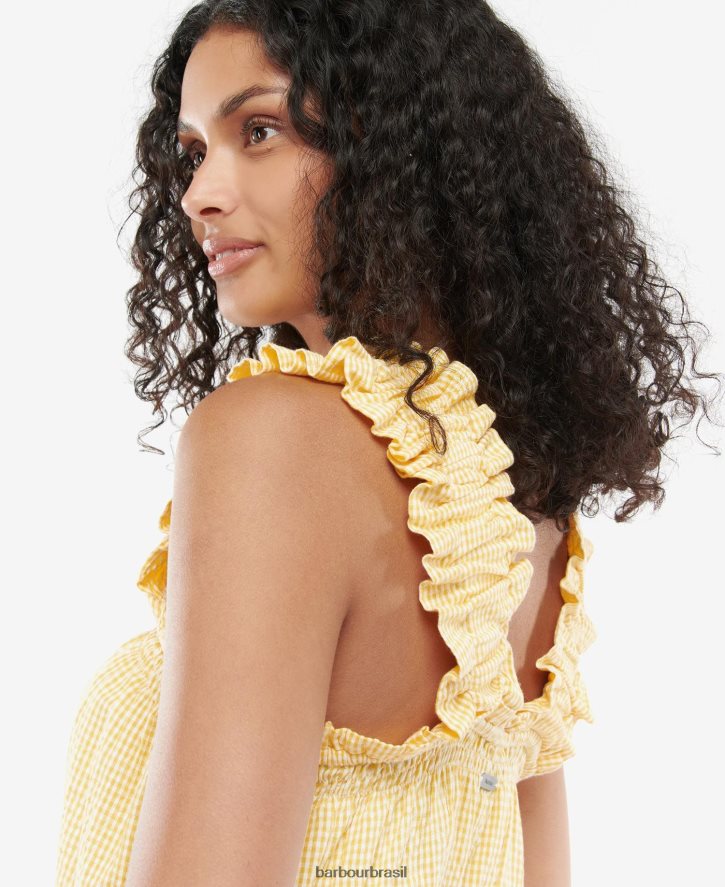 roupas Barbour vestido abadia cheque amarelo nascer do sol mulheres NH44421869