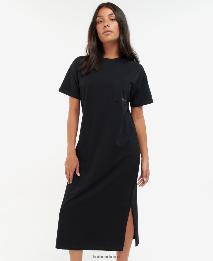 roupas Barbour vestido camiseta reinar preto clássico mulheres NH44421855