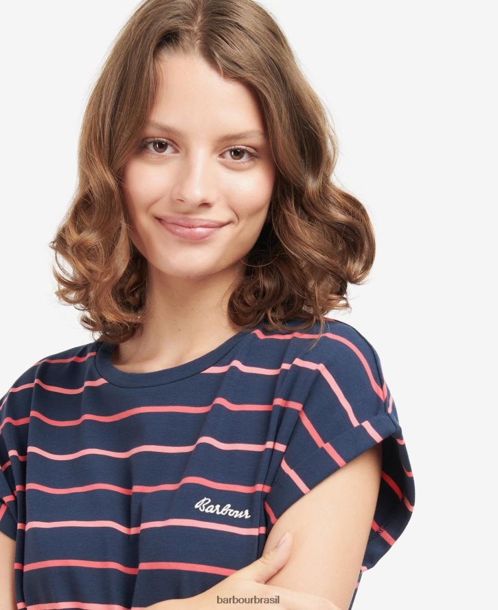 roupas Barbour vestido listrado marloes marinho/branco mulheres NH44421891