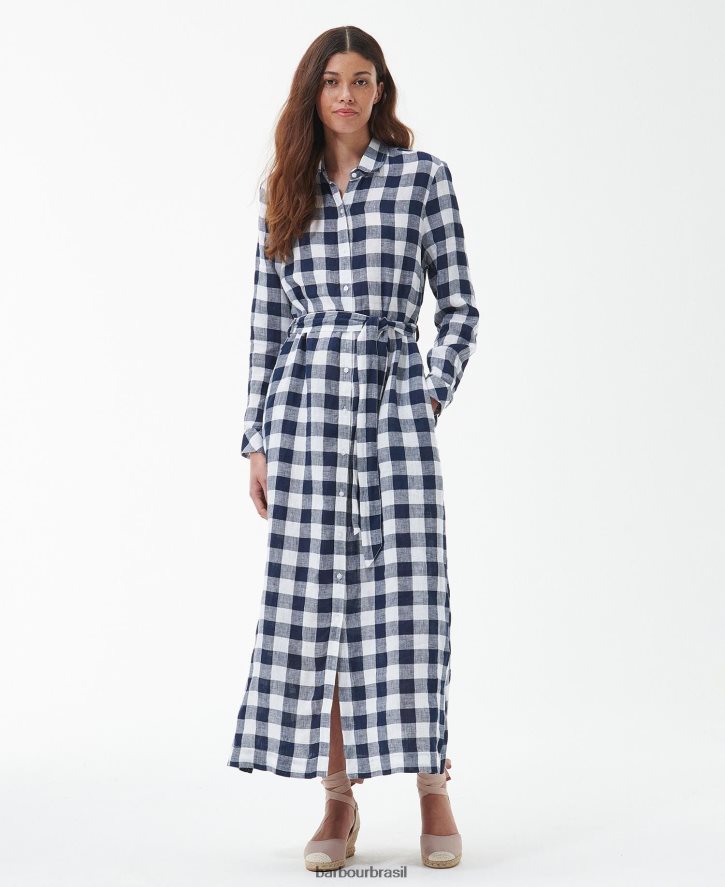roupas Barbour vestido maxi marinho cheque da marinha mulheres NH44421820