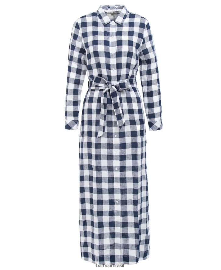 roupas Barbour vestido maxi marinho cheque da marinha mulheres NH44421820