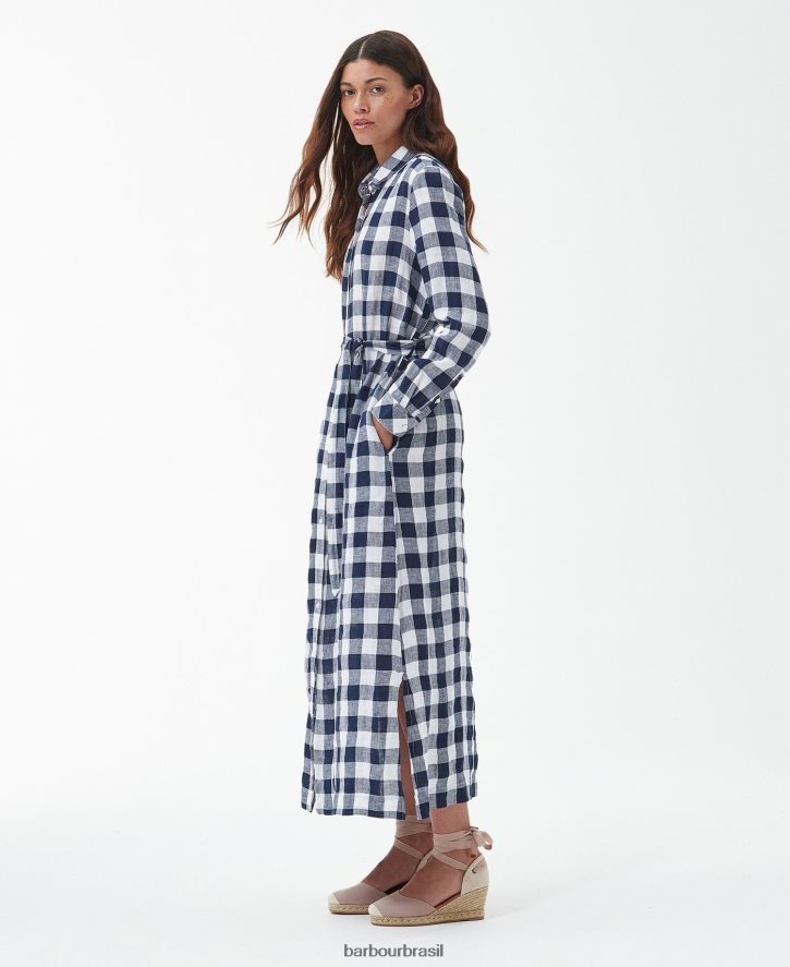 roupas Barbour vestido maxi marinho cheque da marinha mulheres NH44421820