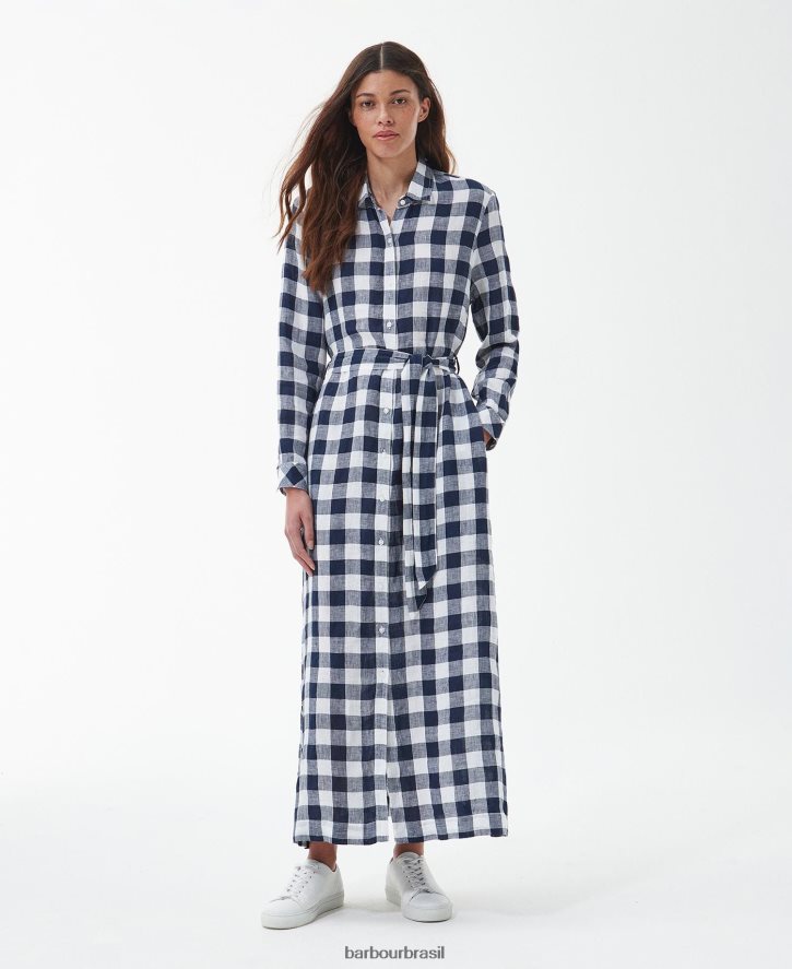 roupas Barbour vestido maxi marinho cheque da marinha mulheres NH44421820