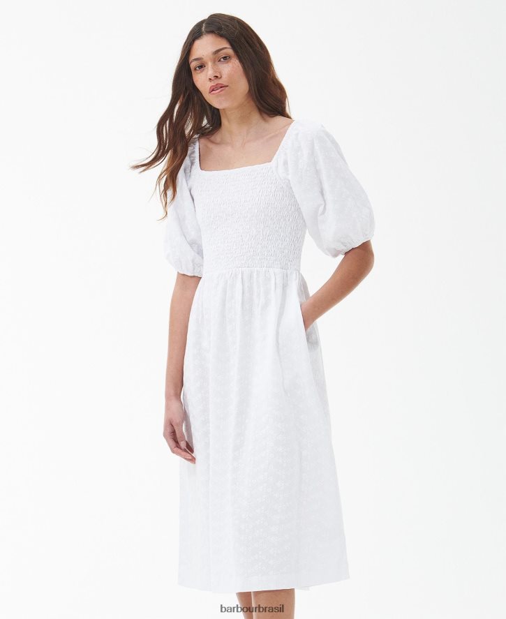roupas Barbour vestido midi areca branco clássico mulheres NH44421825