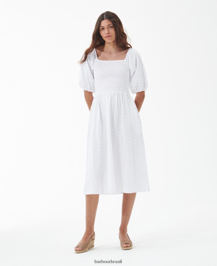roupas Barbour vestido midi areca branco clássico mulheres NH44421825