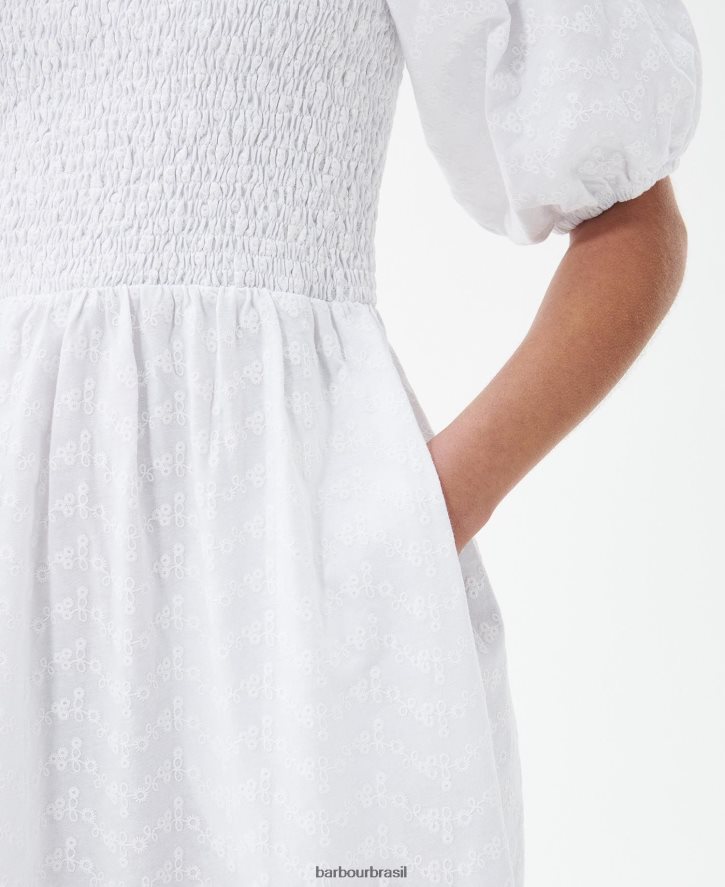 roupas Barbour vestido midi areca branco clássico mulheres NH44421825