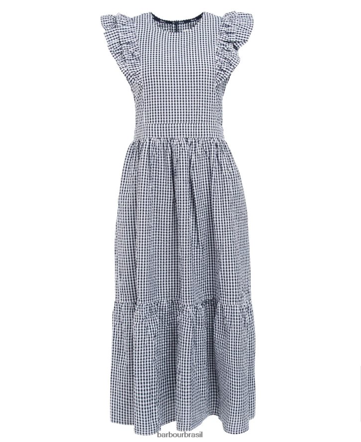 roupas Barbour vestido midi cardo cheque da marinha mulheres NH44421829