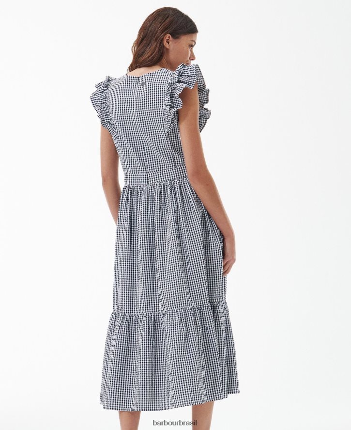 roupas Barbour vestido midi cardo cheque da marinha mulheres NH44421829