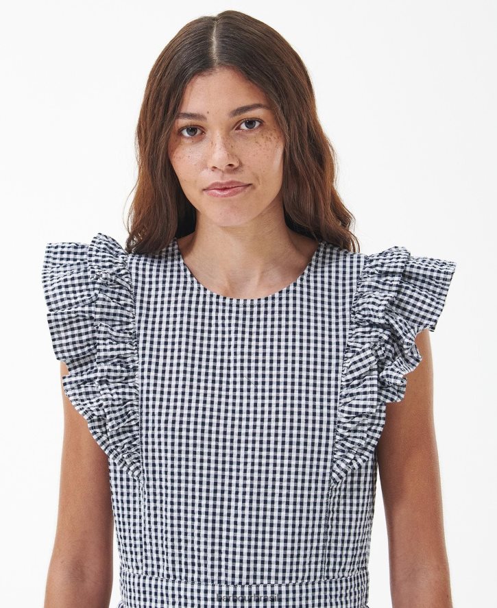 roupas Barbour vestido midi cardo cheque da marinha mulheres NH44421829