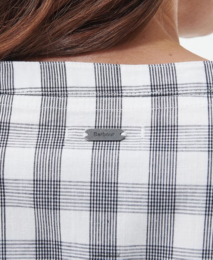 roupas Barbour vestido midi seamills cheque da marinha mulheres NH44421812