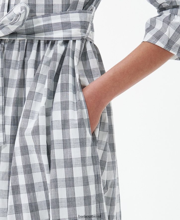roupas Barbour vestido midi seamills cheque da marinha mulheres NH44421812